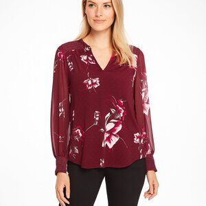NWT White House Black Market Notch Tunic Holiday Floral Zinfandel Large #WHBM30